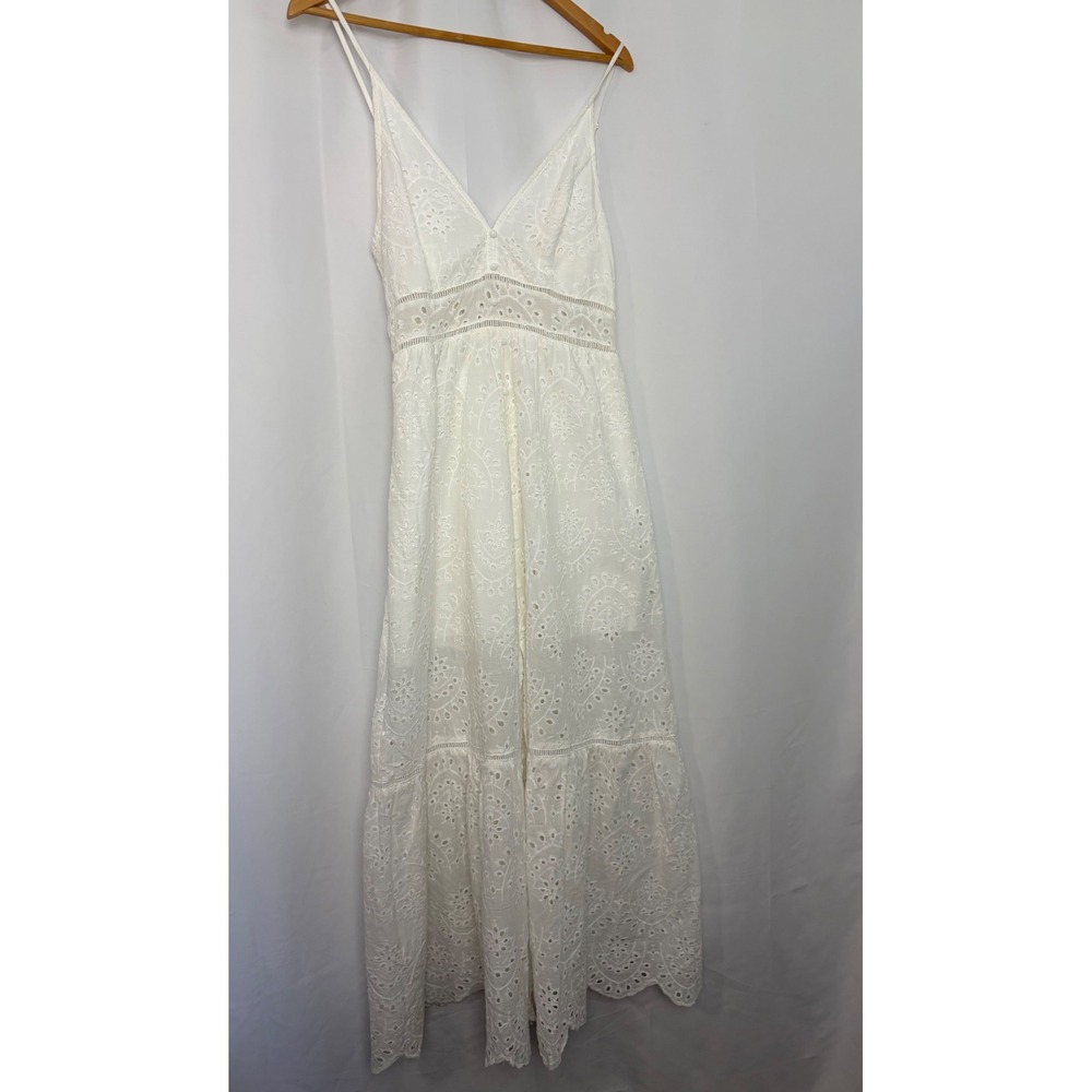 NWT White Eyelet Lace Maxi Dress V-Neck Large Boho Summer Bridal Cottagecore - Picture 2 of 11